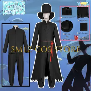 Devil Baby Cosplay Anime Devil Saga Boy Zhenyu Costume 2025 Hunter Jinu Black Coat Pants Hat Play Outfit Suit for Man Woman