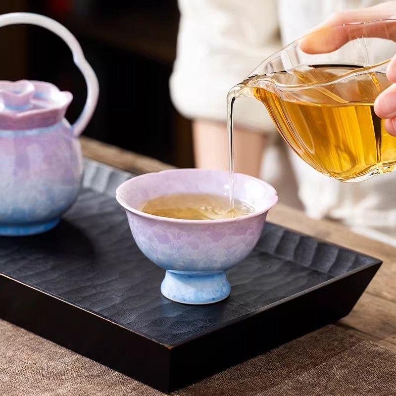 T15. Gradient Purple Crystal Glaze High-Foot Tea Cup | Cute Personalized Kung Fu Tea Bowl for Women