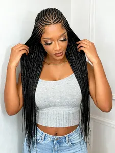 Premium Full Lace Braided Wig, 36 Inch Long Knotless Braids, Straight Ends, Synthetic Hair Wigs for Women, Stylish & Durable, Box Braided Wig
