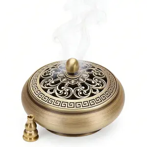Brass Incense Burner with Stick Holder & Fireproof Cotton Holder Cone Coil Ash Catcher Lid for Meditation Yoga Spa Home Office Ornament Decor incense stick holder