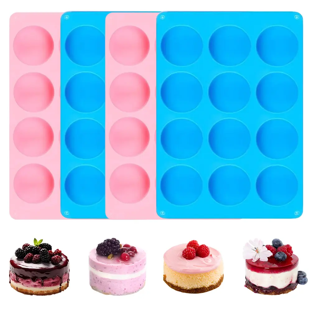4-Pack 12-Cavity Round Flexible Nonstick Silicone Oreo Molds, Food-Grade Baking Supplies Cylinder Molds for Chocolate Covered Cookies, Candy, Mini Cakes, Dishwasher Safe