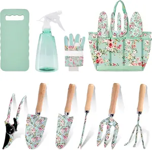 Gardening Tool Set, 10 count Heavy Duty Floral  Garden Tools Set Kit, Complete Gardening Tool Bag Set, with Non-Slip Rubber Handle,  Gifts for Women