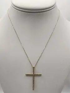 10k Gold Cross Necklace with Zirconia Pendant 18 Inch Chain Elegant and Versatile Jewelry for Any Occasion