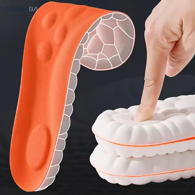 1 Pair 4D Sports Footwear Insoles - Soft High-Elastic Arch Support, Breathable Deodorant, Shock-Absorbing Cushion Inserts with Pressure Relief for Running, Daily Casual Wear, Shock Absorbing Insoles, Pressure Relief Insole Orange