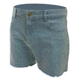 Rhinestone Stretch Denim MCE Shorts - Mid Waist Fitted Above The Knee Summer Shorts with Pockets & 4 Way Stretch Fabric for Comfort