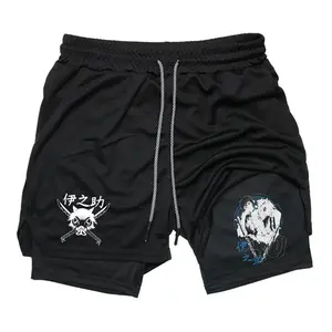 Demon Slayer Inosuke Anime Graphic Sweat Shorts for Men Drawstring Athletic Shorts Japanese Streetwear Summer Outfits Men Shorts Gifts for Him
