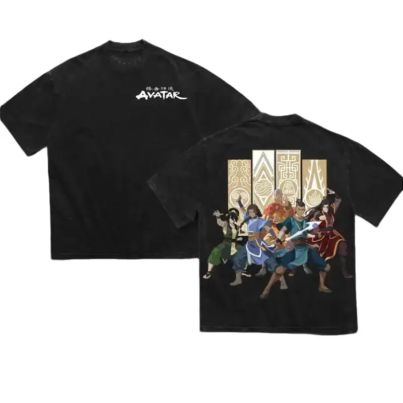 [HM]Avatar Team Adult Avatar The last Air Bender Hero Double Printed Oversize Tshirt Sweater Hoodie heavytweight Acid Washed Tee TV Graphic Cotton,acid gymwear merch,anime fan bleach merchandise,unisex retro anime lover,manga movie
