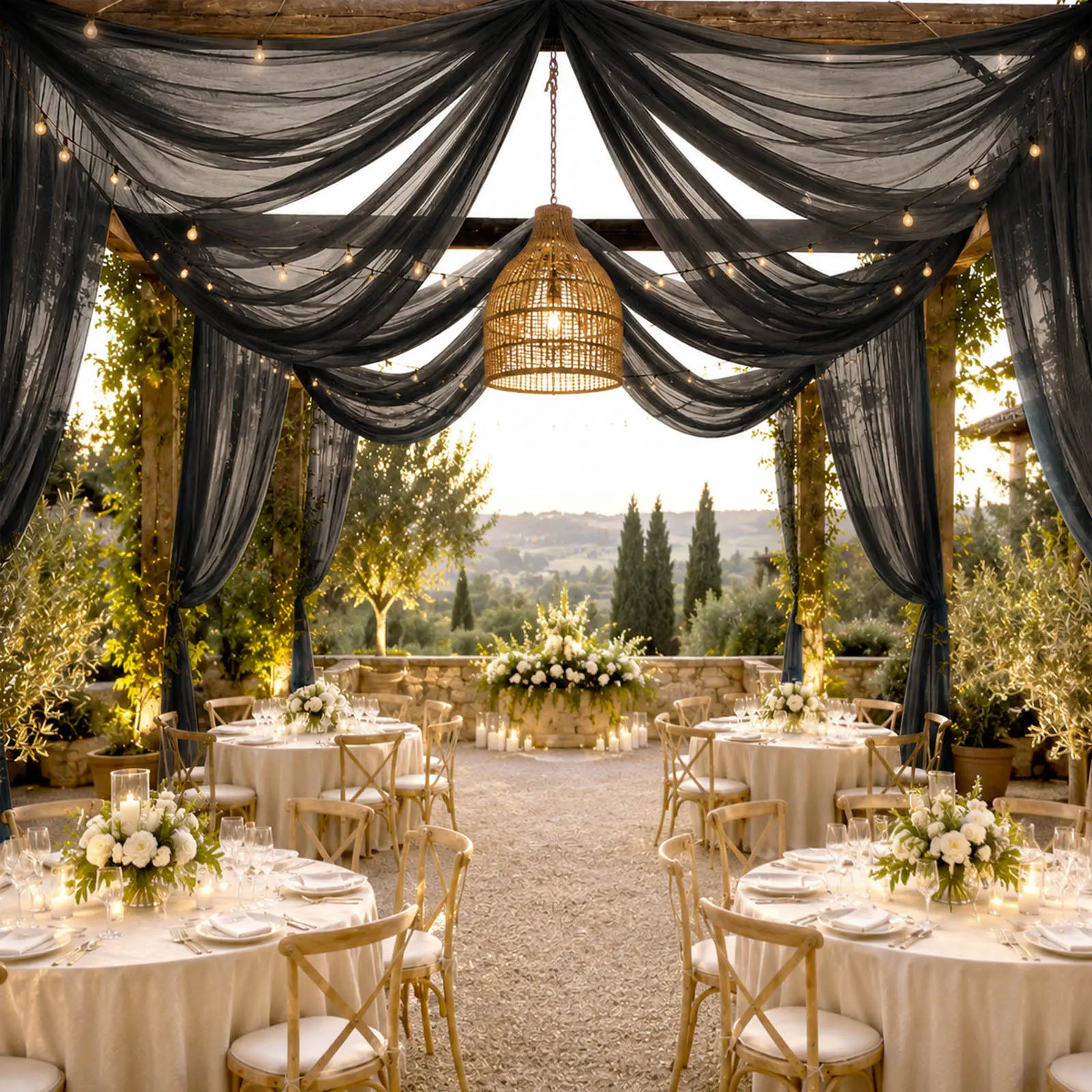 Black Sheer Full Length Ceiling Drape - 10ft x 32ft Extra Long Decorative Single Panel, Draping for Wedding Canopy, Reception, Birthday, Graduation Decor