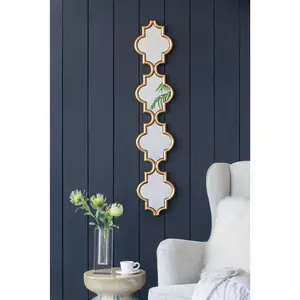 4-Tiered Gold Long Narrow Rectangle Glass Wall Mirror with MDF Base, 9.5x47.2in Modern Light-Boost Home Decor Accent for Wall Mounting, Home Supply