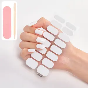 White Full-Wrap Nail Polish Patches, Pure Color Nail Art Design Self-Adhesive Gel Nail Care Stickers, Stick on Nails, Women's DIY Home Manicure Kit, Includes Nail File and Remover Stick
