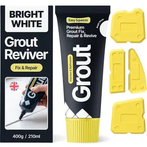 Bright White Grout Reviver Kit | Ready Mixed Grout Repair 400g / 210ml with 4 count Profiling Tool Kit | Wall & Floor Tile Adhesive, Kitchen Bathroom Shower,  Drying