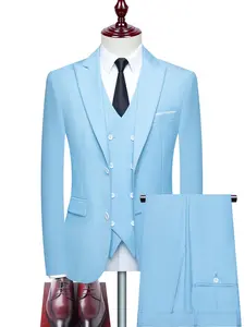 Men's Three-Piece Slim Fit Business Casual Suit Set, High-End Professional, Office & Formal Occasions, Groom Wedding Attire，Male formal Fashion party suit dress Coat+Double-breasted Vest+Pants, Sleeves, Natural, Pockets