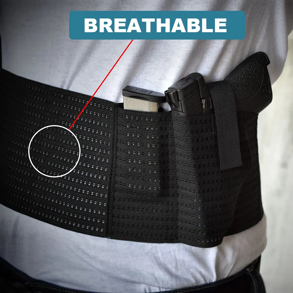 Belly Band Holster for Men Women - Gun Holster for Comfortable Carry with Magazine Pouch Fits Glock 19, 17, 42, 30 43X 43, P238, Ruger LCP, Smith Wesson, Taurus G2C G3C, Ruger, and More-Breathable Waistband Holster for Most Pistols and Revolvers