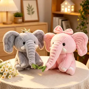 Cute Elephant Plush Toy, Soft Stuffed Grey Elephant with Crown & Pink Elephant with Bow, Kawaii Animal Plush Pillow for Sofa & Bedroom Decor, Cozy Anxiety Relief Companion Doll, Cute Gift for Girls, Best Friends, Birthday, Valentine’s & Christmas