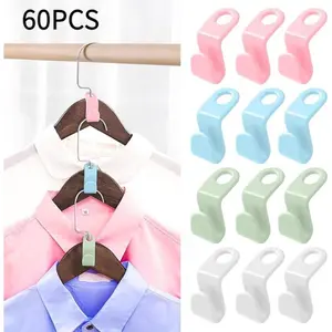 Clothes Hanger Connector Hook, 60pcs/set Space Saving Multifunctional Hanger Hook, Clothes Hanger Connector for Home Bedroom Wardrobe, Organiser