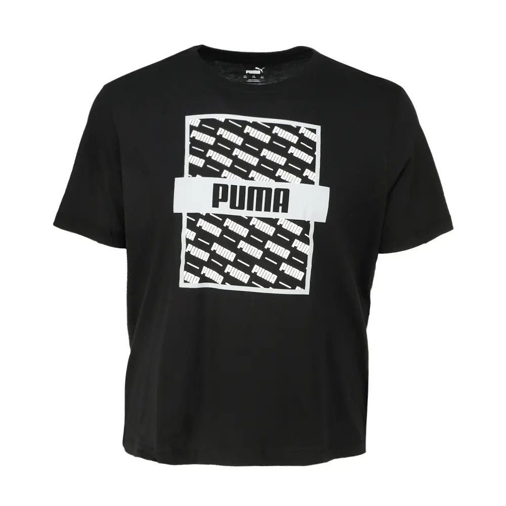 PUMA Mens Repeat Box Crew Neck Short Sleeve Casual Tops Casual - Black