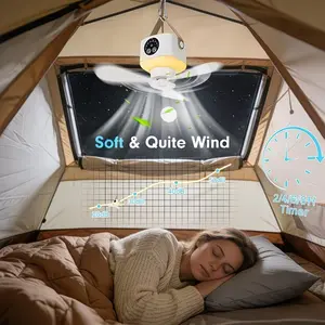 USB Rechargeable Camping Fan with Light, 3 Speed Settings, 8-Hour Timer, Remote Control, Hanging Small Fan for Tent, RV, Home, Office, Hiking