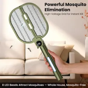 Electric Fly Swatter 3000V Bug Zapper Racket Dual Modes Mosquito Killer with Purple Mosquito Light Rechargeable for Indoor Home Office Backyard Patio Camping