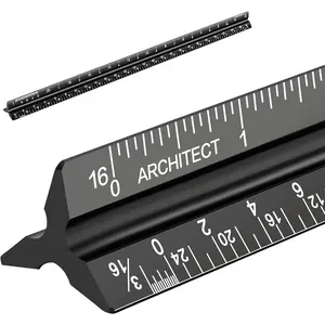 Architectural Scale Ruler, Imperial Measurements 12'', Laser-Etched Aluminum Black Triangular Ruler for Architects, Students, Draftsman and Engineers