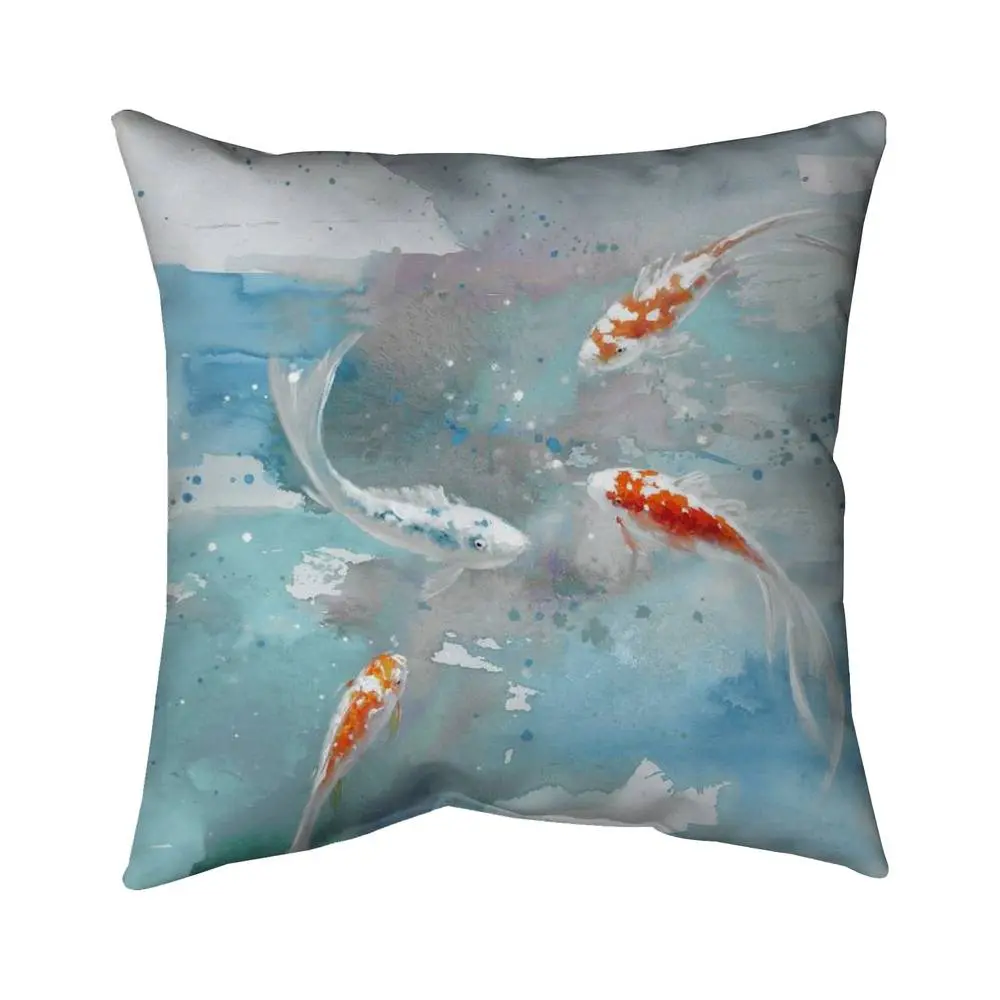 Begin Home Decor 5541-1616-AN48-1 16 x 16 in. Koi Fish Blue Water Pillow - Aquatic Decor for Bedroom