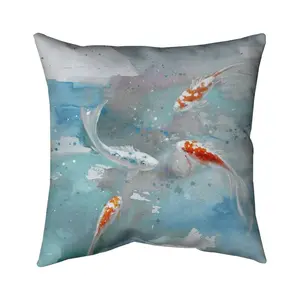 Begin Home Decor 5541-1616-AN48-1 16 x 16 in. Koi Fish Blue Water Pillow - Aquatic Decor for Bedroom