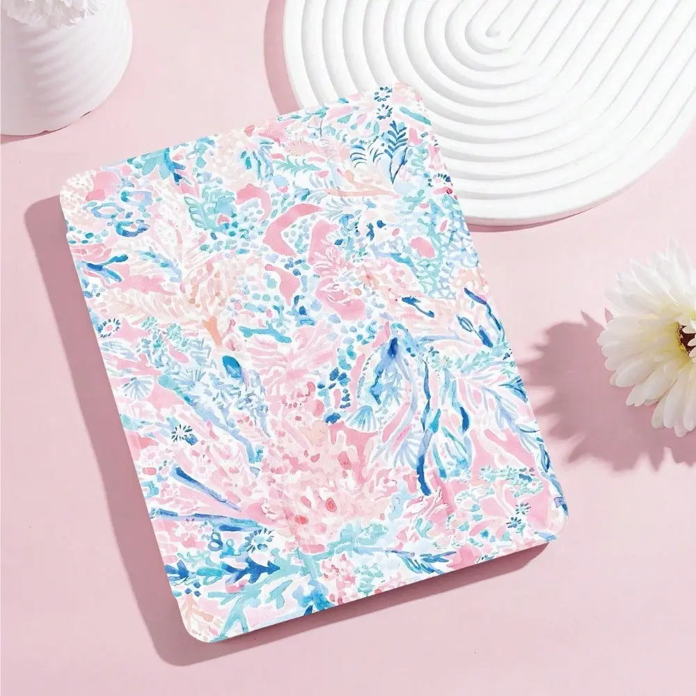 Morandi pink and blue floral pattern, with adjustable stand and pen slot, foldable anti slip TPU protective case, suitable for Samsung, iPad mini, iPad Air, iPad Pro/iPad 10th generation, 11th generation and other series of iPad protective cases