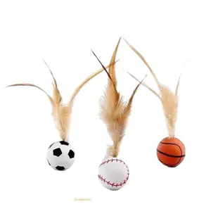 3PC Sports Themed Cat Feather Ball Toys Interactive High Bounce Silent EVA Foam Balls for Indoor Cats Soccer Baseball Basketball Designs