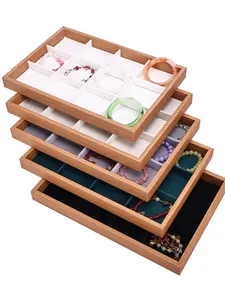 Wood Grain Jewelry Organizer Tray, Bracelet and Bangle Display Stand, Home Makeup Table Storage Rack, Jewelry Counter Showcase Tray