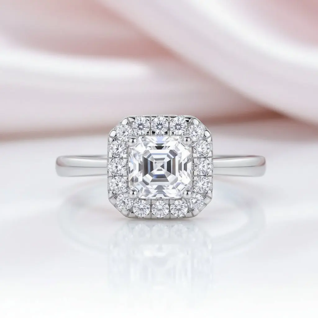 1.0 Ct Asscher Cut Diamond Option Halo Engagement Ring