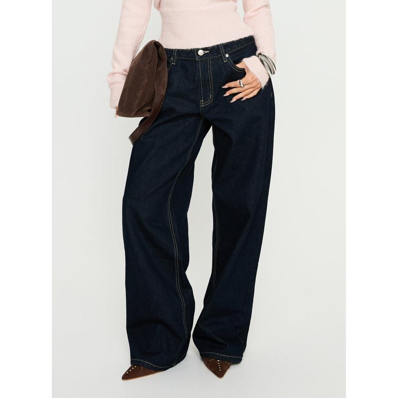 Serenitia Mid Rise Relaxed Jeans Dark Raw Wash