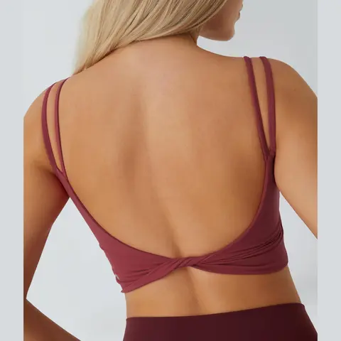 Halara Double Straps Backless Twisted Cropped Yoga Tank Top