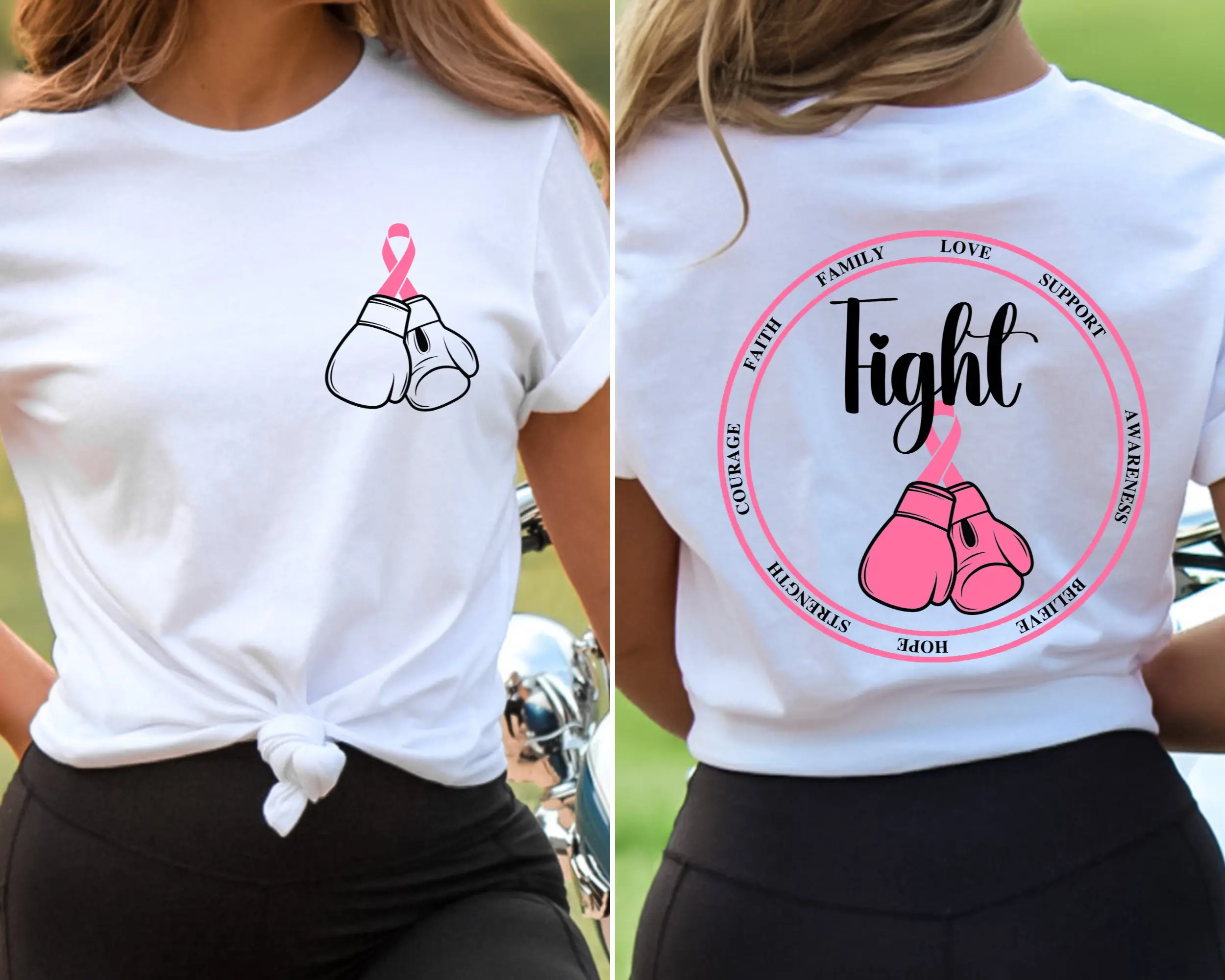 No Brand Men's Pink Ribbon Graphic Tops, Soft Natural Fabric Shortsleeve Round Neck Shirt, Fitted for Breast Cancer Awareness