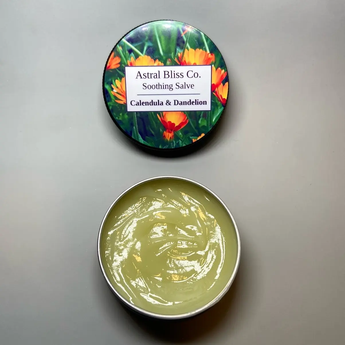 Astral Bliss Co. Soothing Salve with Organic Sunflower Oil, Calendula Flowers, and Dandelion Leaves