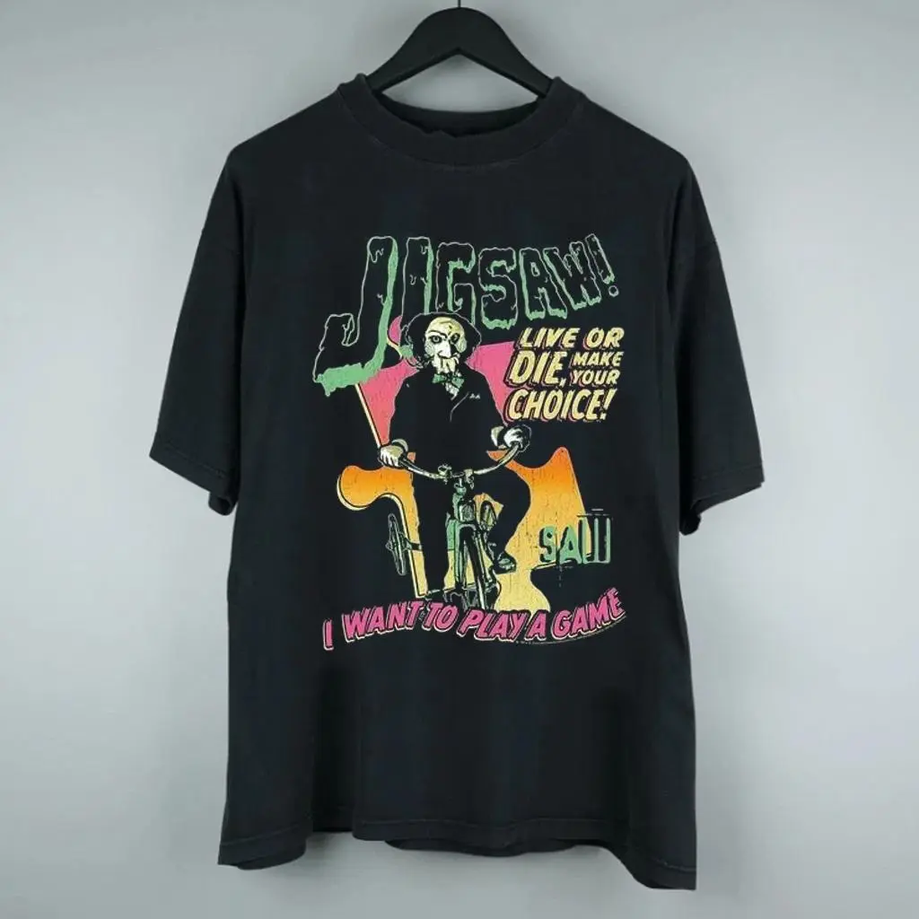 Jigsaw John Kramer Vintage Graphic Shirt Reverse Bear Trap Horror Movie Tee HY6149