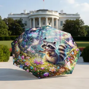 Fantasy Cartoon Animals Umbrella, portable and foldable design, 8 ribs, a casual accessory for Halloween, Christmas, and birthday gifts. Y260109016