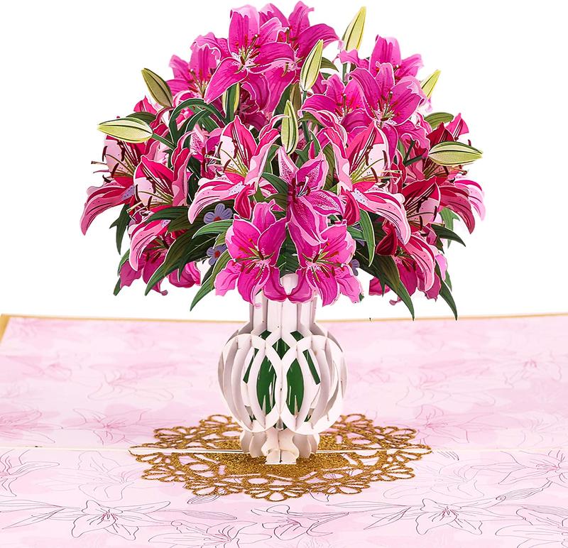 TRUANCE Pop up Card - Pink Lily Bouquet Flowers for Mother'S Day, Fathers Day, Anniversary, Birthday, Love, Valentine'S, Thank You, All Occasions TRUANCE