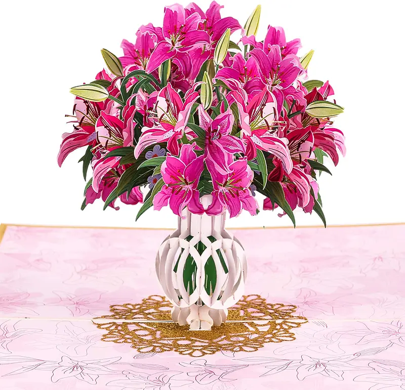 TRUANCE Pop up Card - Pink Lily Bouquet Flowers for Mother'S Day, Fathers Day, Anniversary, Birthday, Love, Valentine'S, Thank You, All Occasions TRUANCE
