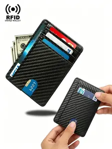 RFID Blocking Carbon Fiber Card Case, Ultra-Thin Front Pocket Wallet, Multi-Slot Anti-Scan Organizer, Minimalist Design for Men & Women