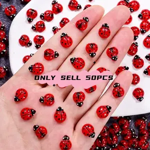 50 Mini Glow-In-The-Dark Ladybugs, Resin Ladybug DIY Decor Accessories, Jewelry Making Materials, Nail Art Decoration, Craft Versatility, Diy Projects, Sunlight Required