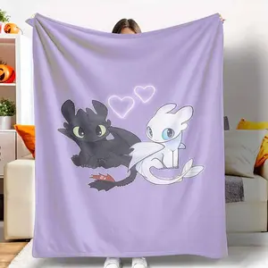 Toothless and Light Fury Flannel Blanket, Heart Dragon Graphic Print, Super Soft, Cozy, Warm, Lightweight, Perfect for Couch, Bed, Travel, Watching TV, Valentine's Day Gift, Anniversary Gift.