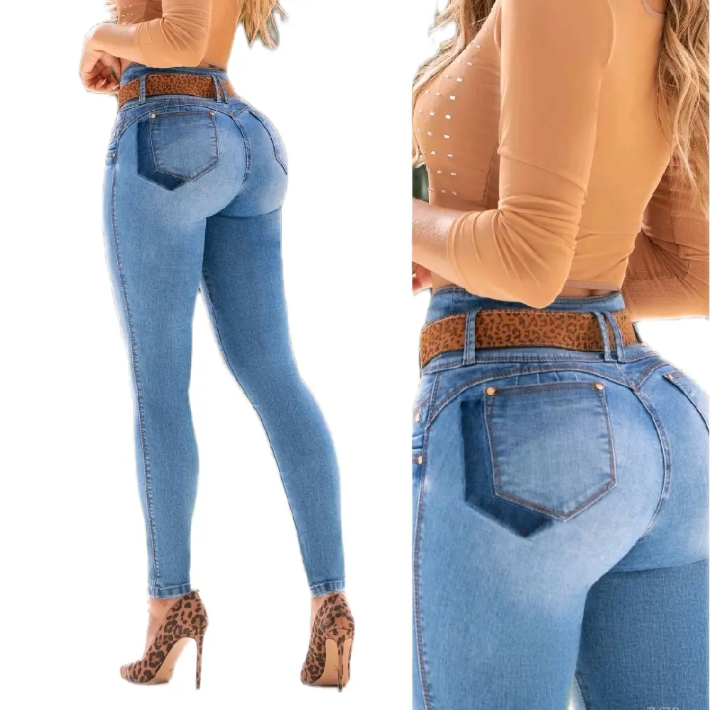 Women's Colombian Zaragoza Reference Skinny Jeans - 3 Buttons, Abdomen Control, Push-Up Effect, Casual, Comfortable, Fit Pants, Stylish Design