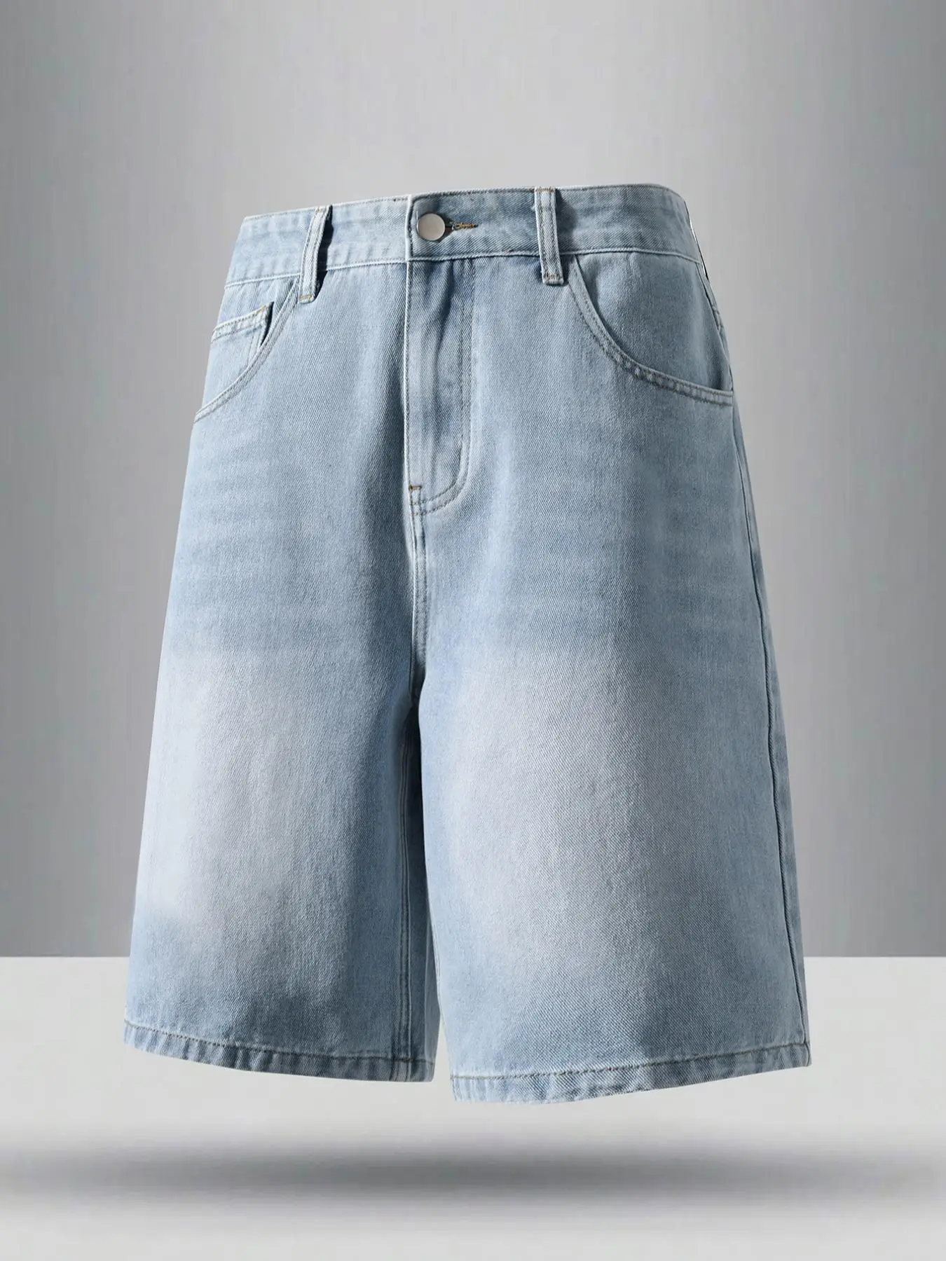 Men's Solid Color Denim Shorts, Loose Casual Comfy Straight Leg Shorts for Summer, Men's Bottoms for Daily Wear