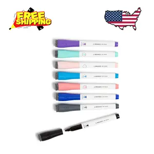Fine Tip Dry Erase Markers with Eraser, Low Odor, Assorted Bright Colors, Set of 8