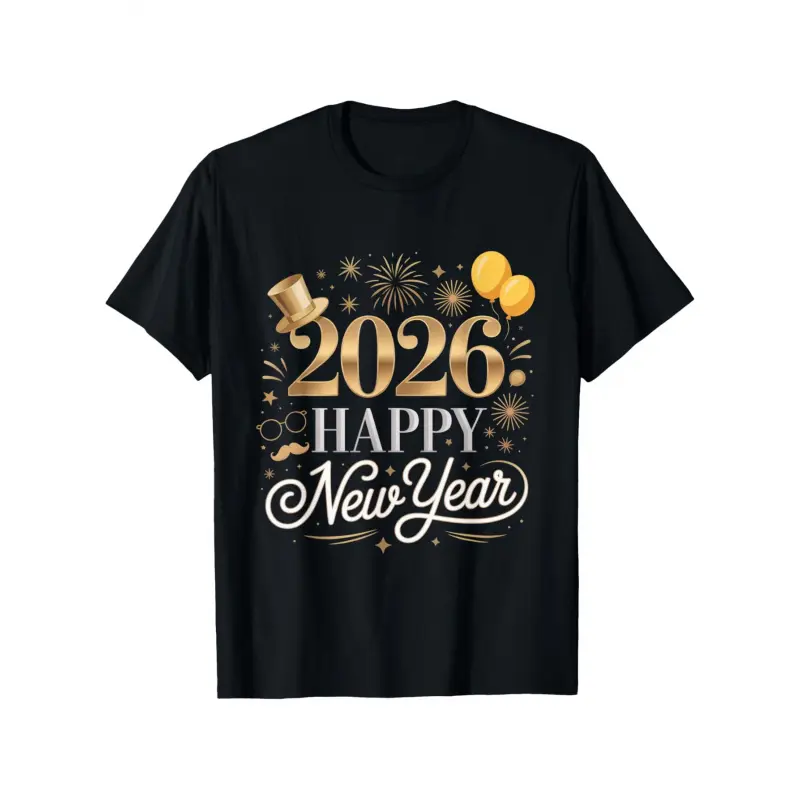 Men's Short-Sleeve Round Neck Preppy Casual Graphic T-Shirt - 2026 Happy New Year Festive Fabric, Waterproof, Durable, Washable, Ideal for Thanksgiving, Chinese New Year, Valentine's Day Celebrations, Tshirt, Valentines Day, Childrens Day