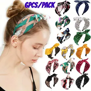 6PCS/Pack Bow Headbands for Women Polka Dot Leopard Print Fashion Hair Accessories