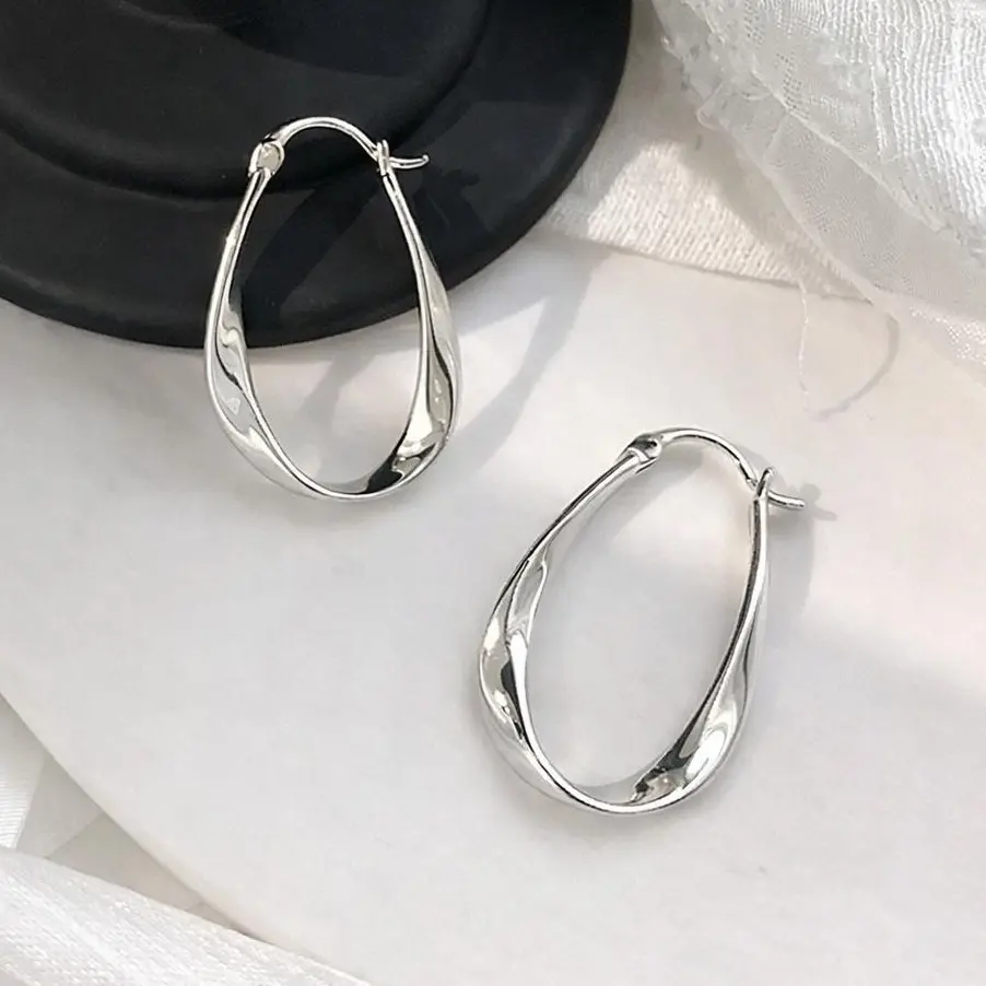 Silver-Plated Mobius Twist Hoop Earrings for Women, Lightweight Spiral Style for Casual Daily Wear, 1.26 in x 0.9 in, Post Length: 0.4 in, Metal Coating, Unique Twist Design, Known Metal Allergies