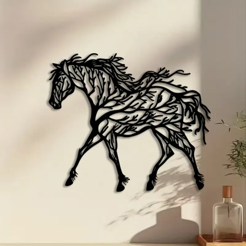 1pc Tree Branch Horse Metal Wall Art, Tree Branch Horse Statue Mural, Perfect for Living Room Wall, Garden Wall, Rustic Wall, Nature Decor, Ideal Gift for Equestrians, Powder-Coated Metal​​
