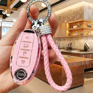 Soft TPU Car Key Holder, 4-Button Key Fob Protector with Key Chain, Key Case for Nissan Altima Sentra Maxima Rogue Armada Pathfinder Infiniti Smart Remote, Car Key Accessory