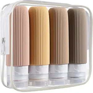 Travel Bottles for Toiletries Tsa Approved 3oz Portable Travel Bottles BPA Free Leak Proof Squeezable Silicone Travel Size Containers Travel Accessories with Clear Toiletry Bag (4 Pack) Transparent Set