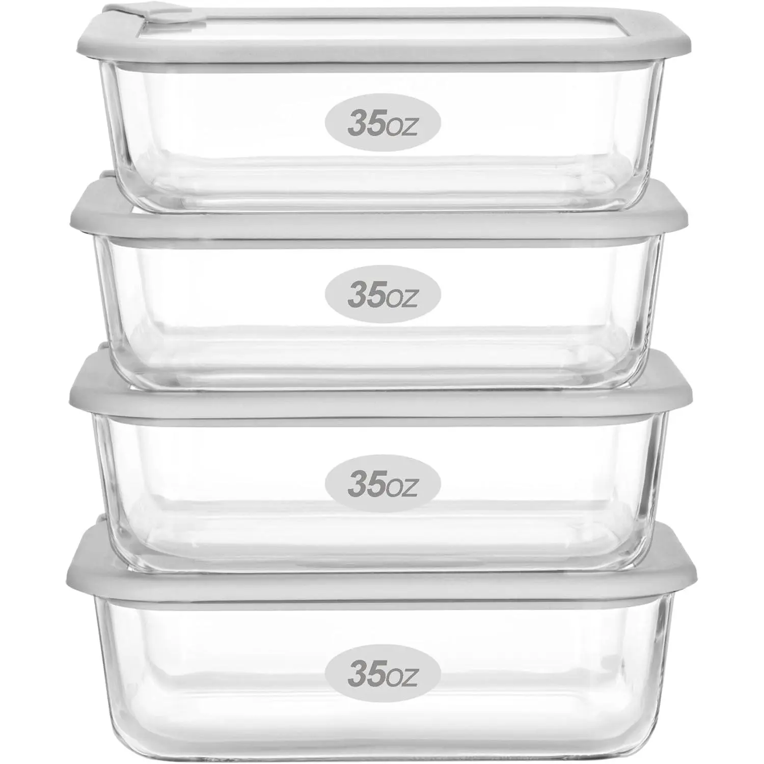 Glass  Containers with Glass Lid, Microwave Safe  Storage Container Set, 4 Pack of 35oz, Large Size Airtight Storage Set with Leak Proof Lids, Meal Prep Containers
